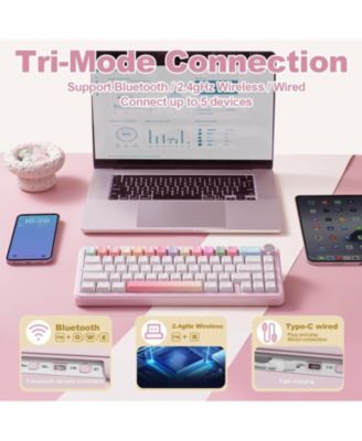 B68 Wireless Mechanical Keyboard,Tri-Mode BT5.0/2.4GHz/USB-C,Cute PBT Keycaps,Hot Swappable Creamy Typing Gasket (Cocoa Cream V2 Switch)