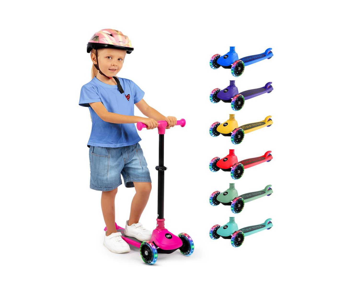 Детская игрушка SereneLife 3-Wheel Foldable Kids Scooter with LED Wheel Lights, Ages 2+, цвет: Розовый — фото 1