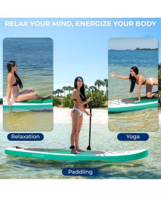 Free-Flow Welded Inflatable Stand-Up Paddle-Board with Double-Action Hand Pump, 3-Shaft Aluminum Paddle, Leash, Fin (Black)