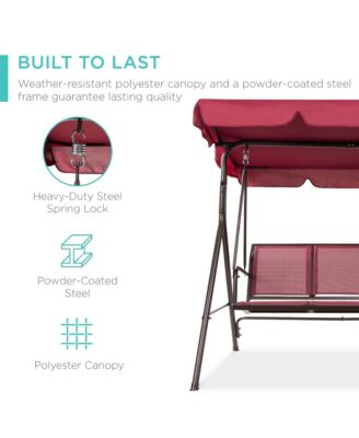 2-Seater Outdoor Adjustable Canopy Swing Glider Patio Bench w/ Textilene, Steel Frame