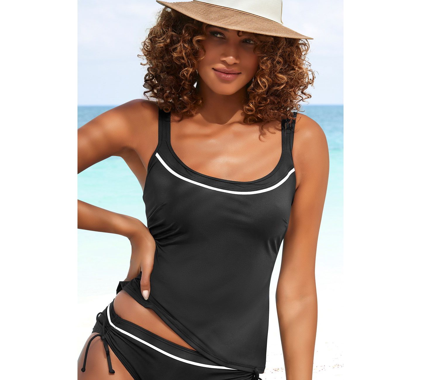 Верх бикини Tankini, на косточках — LASCANA, цвет: Чёрный — фото 8