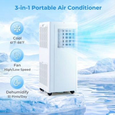 10,000 BTU (ASHRAE) 3-in-1 Portable Air Conditioner with Cooling, Fan & Dehumidifier for Rooms up to 350 Sq Ft
