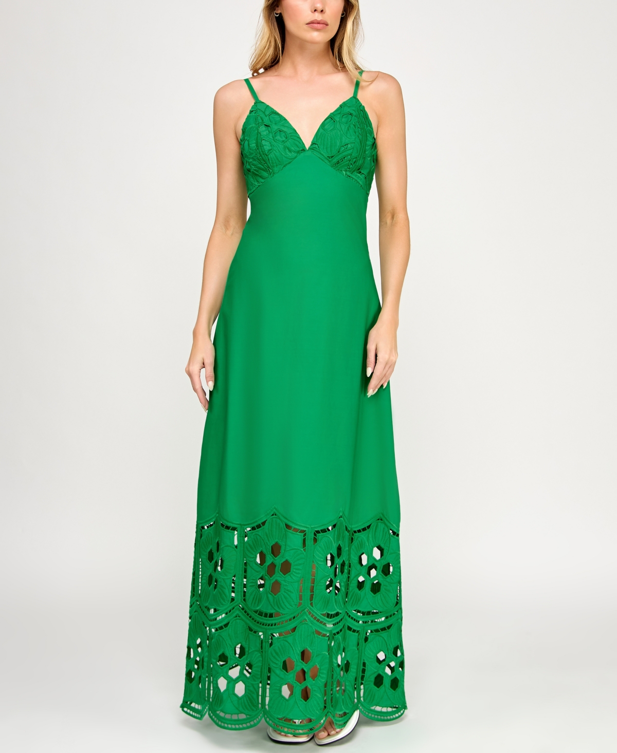Juniors' Cotton Sleeveless Sweetheart Dress - Embroidery Maxi