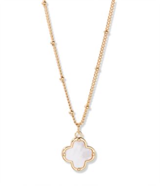 Gold Plated Chatham Clover Cultivated Pearl Short Pendant Necklace