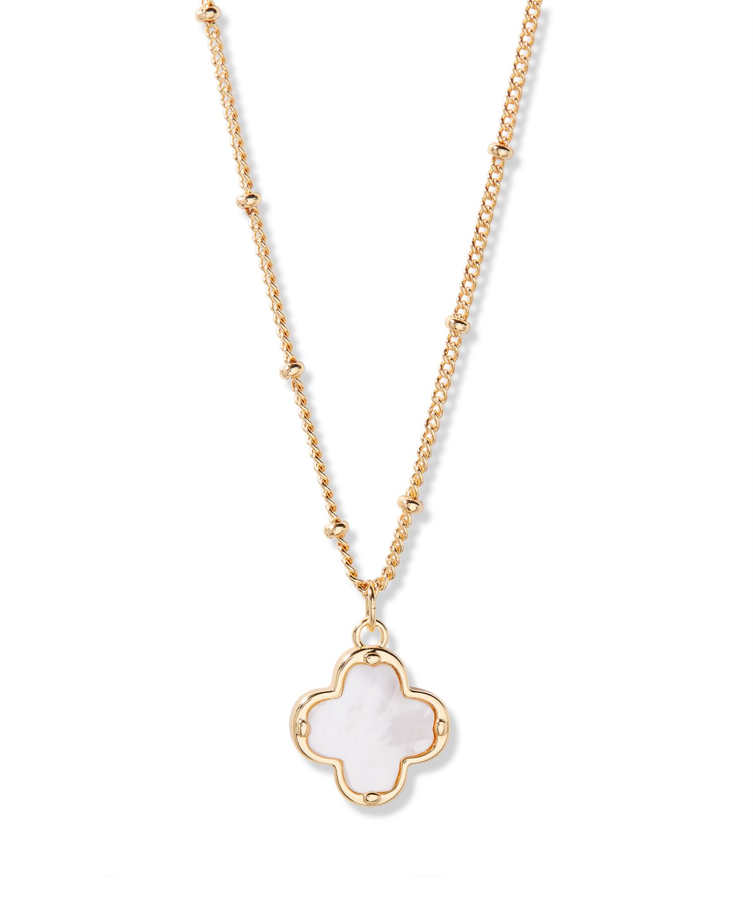 Gold Plated Chatham Clover Cultivated Pearl Short Pendant Necklace