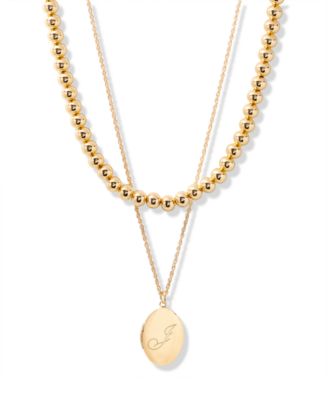 brook & york Gold Plated Isla Initial Oval Locket Layering Necklace Set - Gold-J