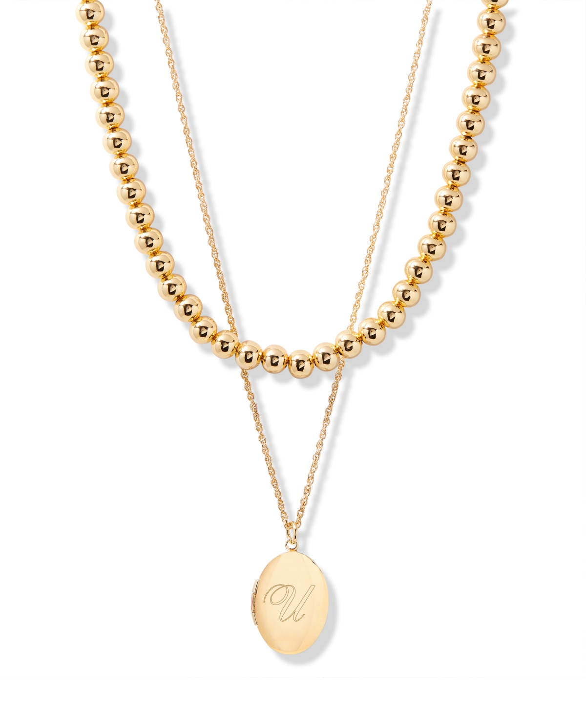 Gold Plated Isla Initial Oval Locket Layering Necklace Set - Gold-Z