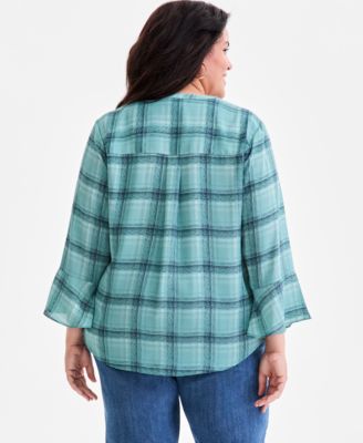 Plus Size Printed Pintucked Top, Macy's Exclusive 