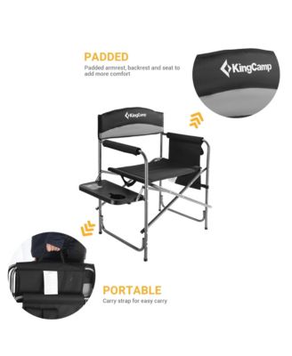 Padded Outdoor Folding Chair with Table & Pockets, Black/Grey (2 Pack)