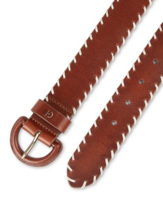Women's Leather Covered Buckle Stitched Edge Belt