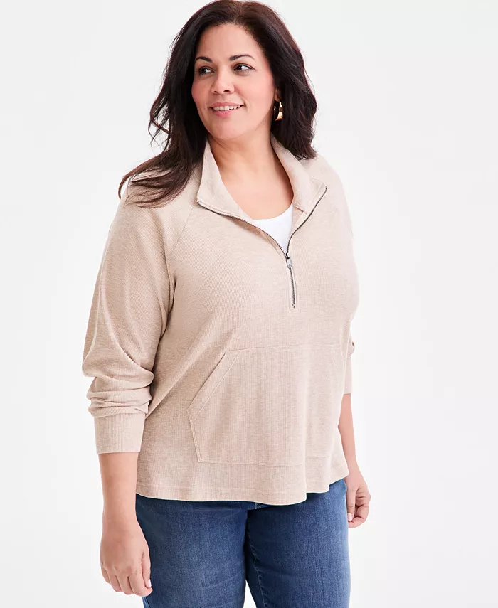 Plus Size Waffle-Knit Half-Zip Top - thumbnail 7
