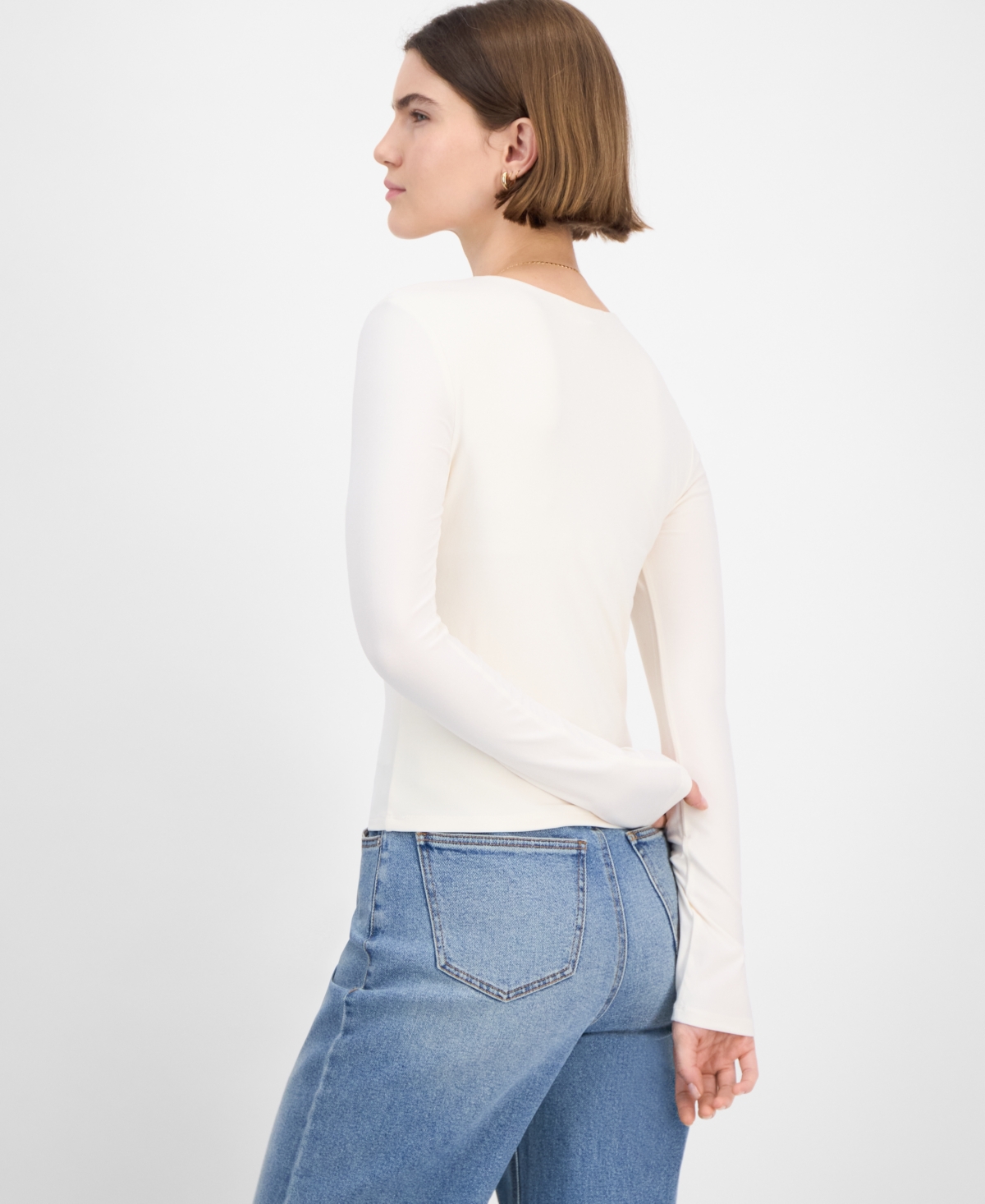 Hippie Rose Juniors' Crewneck Long-sleeve Top In White