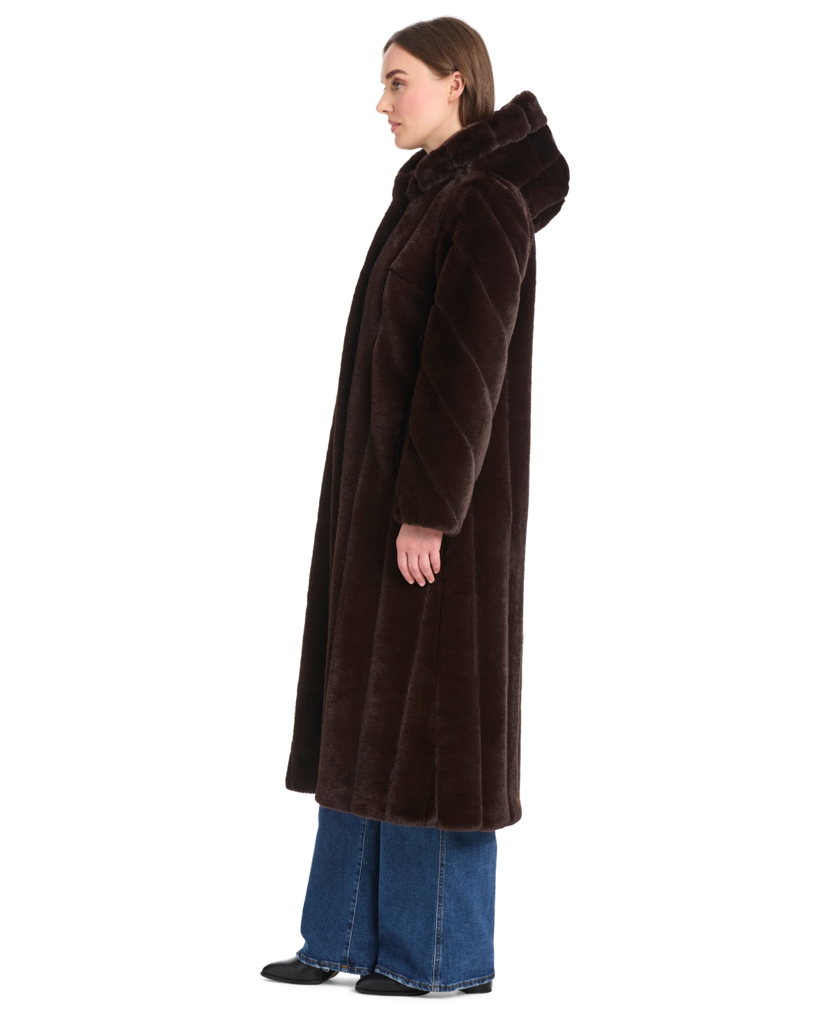 Jones New York Women's Hooded Faux-fur Coat In Brown