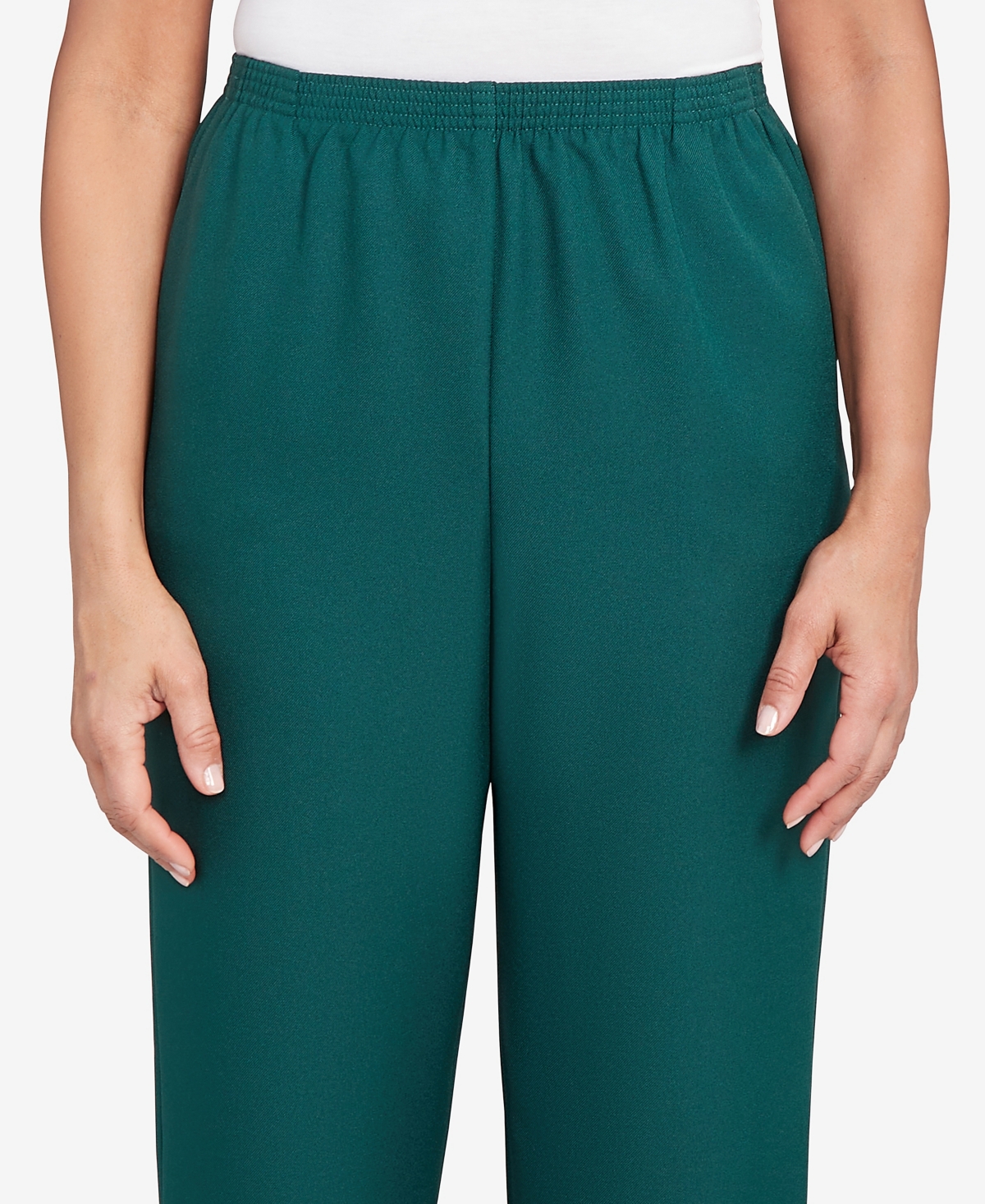 Alfred Dunner Petite Classic Poly Accord Short Length Pants In Green