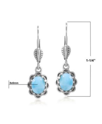 Sterling Silver Larimar Concha Lever Back Dangle Earrings