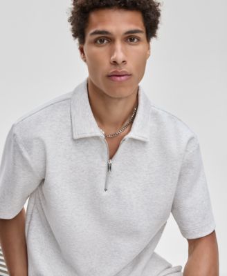 Men's Relaxed-Fit Heathered Quarter-Zip Scuba Polo Shirt, Macy's Exclusive