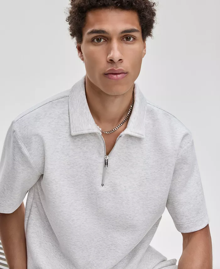 Men's Relaxed-Fit Heathered Quarter-Zip Scuba Polo Shirt - thumbnail 8