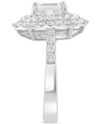 EFFY&reg; Lab Grown Diamond Emerald- & Round-Cut Halo Ring (2-1/5 ct. t.w.) in 14k White Gold