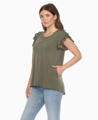 Women's Ruffle Sleeve Solid Top
