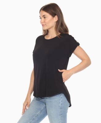 Women's Folded Short Sleeve Solid Top