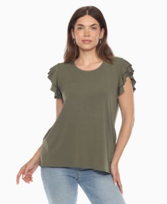 Women's Ruffle Sleeve Solid Top