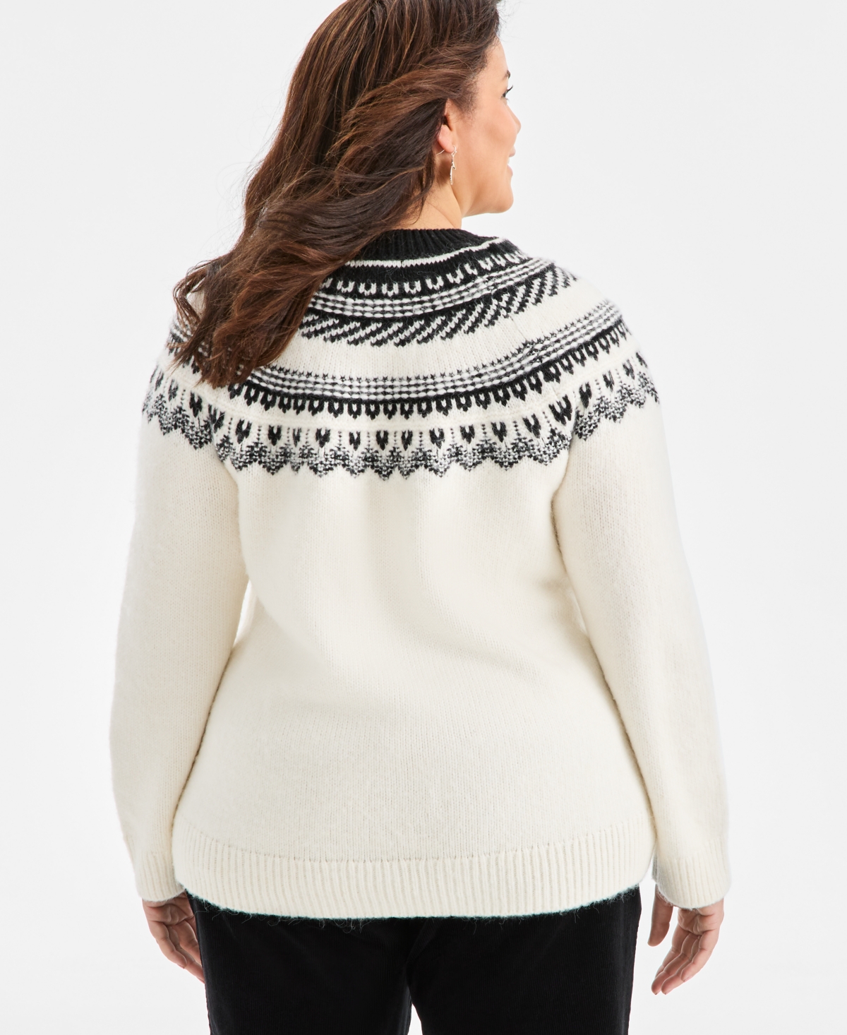 Style & Co Plus Size Fair Isle Crewneck Pullover Sweater, Macy's Exclusive In White