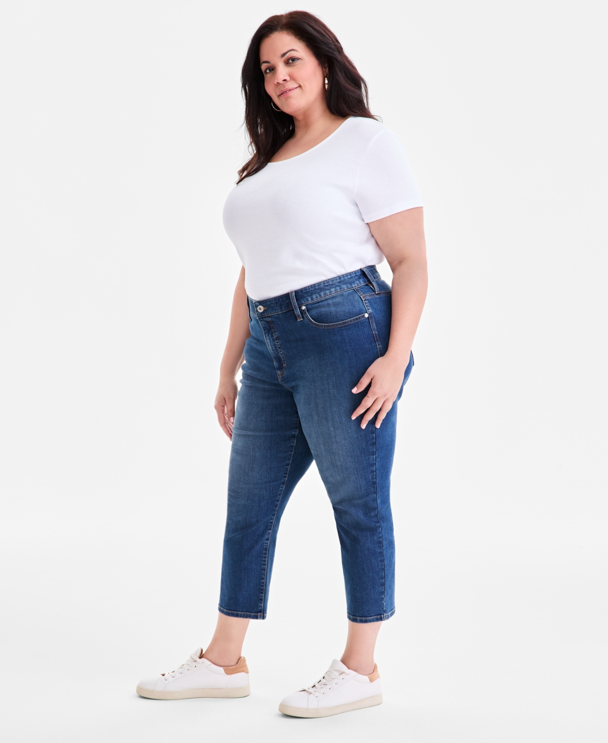 Style & Co Plus Size Mid Rise Slim Straight Ankle Jeans, Macy's Exclusive In Blue