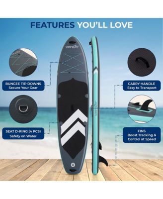 Inflatable Stand-Up Paddle-Board with Double-Action Hand Pump, 3-Piece Aluminum SUP Paddle, Leash, Removable Fin + 2 Side Fins, Repair Kit and Backpack, Black