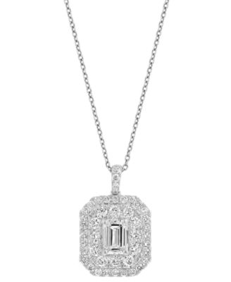 EFFY&reg; Lab Grown Diamond Emerald- & Round-Cut Pendant Necklace (2-1/8 ct. t.w.) in 14k White Gold, 17" + 1" extender