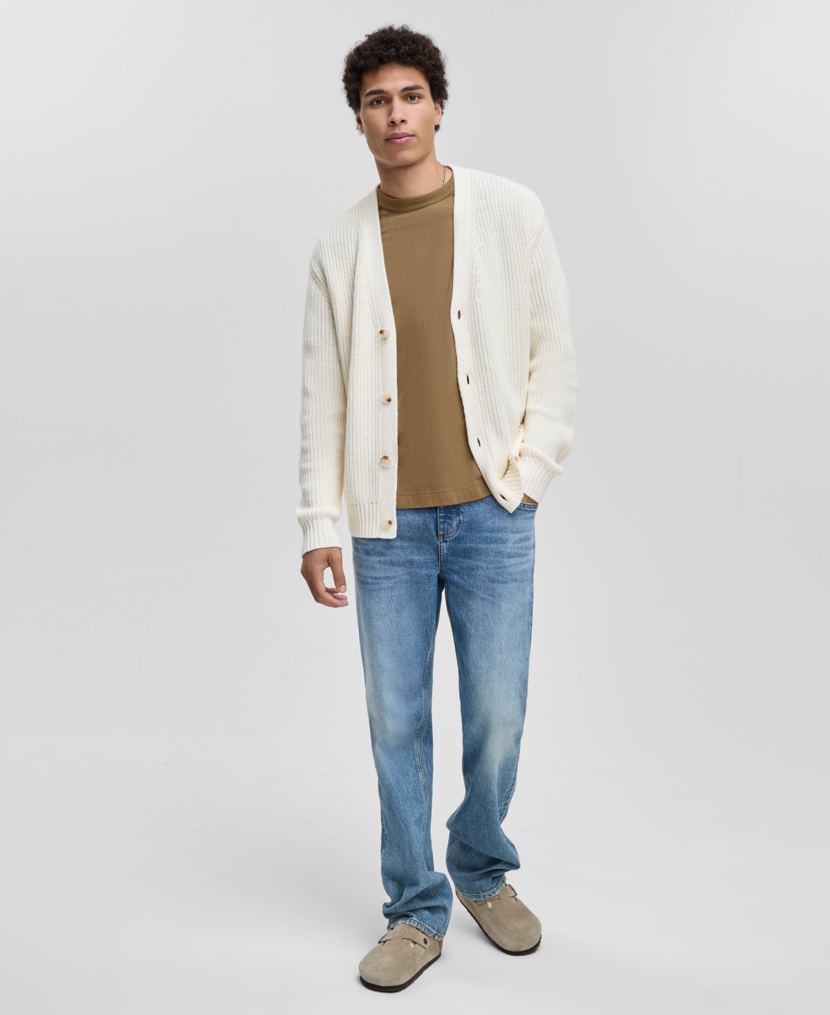 Mode Of One Men's Shaker-stitch V-neck Cardigan, Macy's Exclusive In White