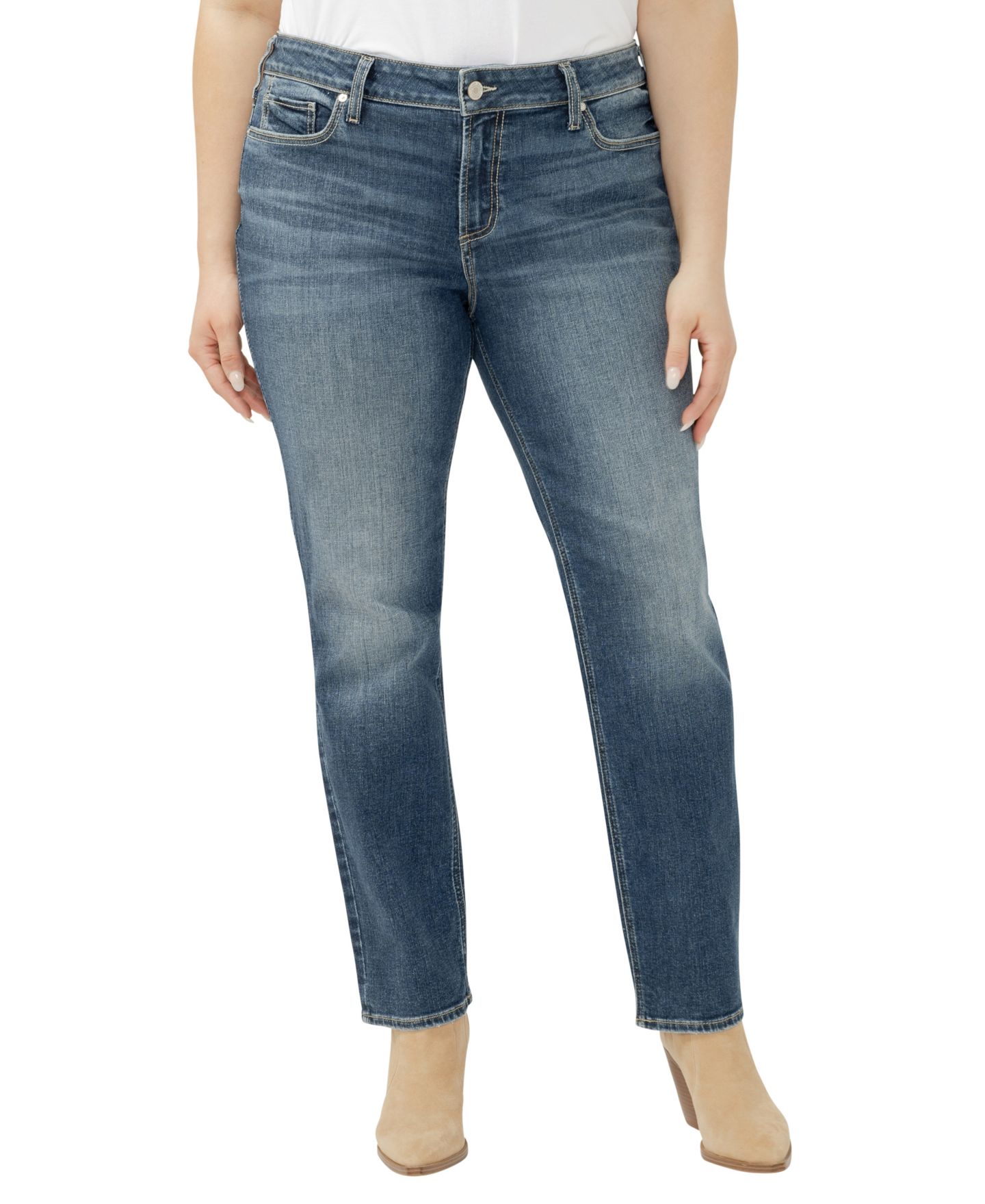 Женские джинсы Silver Jeans Co. Plus Size Elyse Mid Rise Comfort Fit Straight, цвет: Half Moon — фото 1