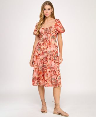 City Studios - Juniors' Printed Lace-Up Front Midi Dress