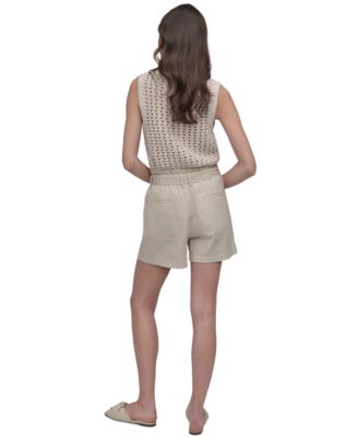 Women's Cotton Belted Paperbag-Waist Shorts