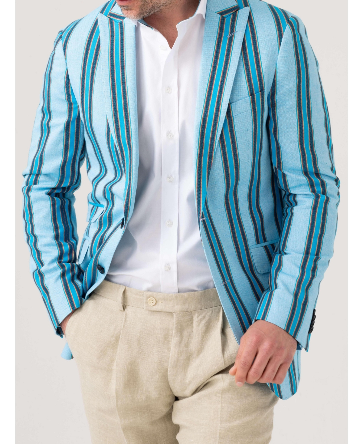 Men's Striped Kikoy Cotton Blazer - Blue/beige