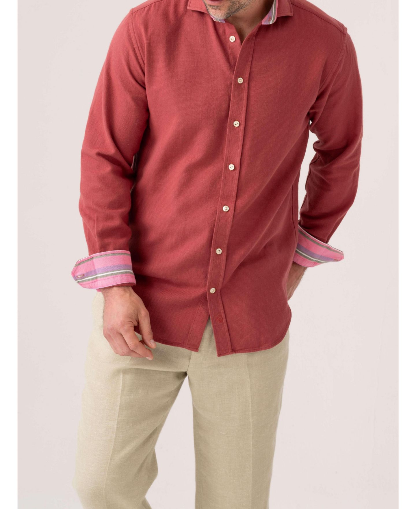 Мужская рубашка Koy Clothing Brushed Cotton Long Sleeve, цвет: Коралловый — фото 1