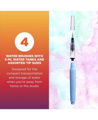 Koi Water Color Brushes, Set of 4 Assorted Brush Tips w/9 ml Tank