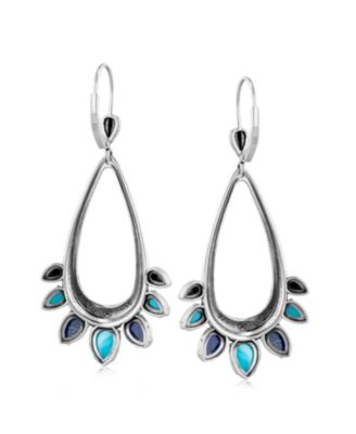 Sterling Silver Sleeping Beauty Turquoise and Lapis Open Pear Gemstone Lever Back Earrings