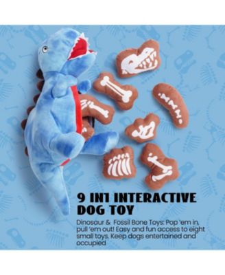 9 in 1 Dinosaur Plush Dog Toys, Christmas gift,Funny Stuffed Dino Puzzle Toy with 8 Fossil-Shaped Squeaky and Crinkle Toys