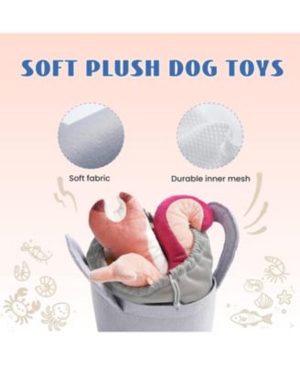 10 PCS Seafood Boil Dog Toy Set with a Pot,Christmas gift,Squeaky Crinkle Plush Puppy Toy,Interactive Toys,Hide Toys for Small to Medium Dogs