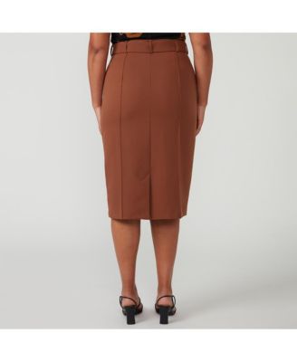 Plus Size Sunburst Belted Pencil Skirt