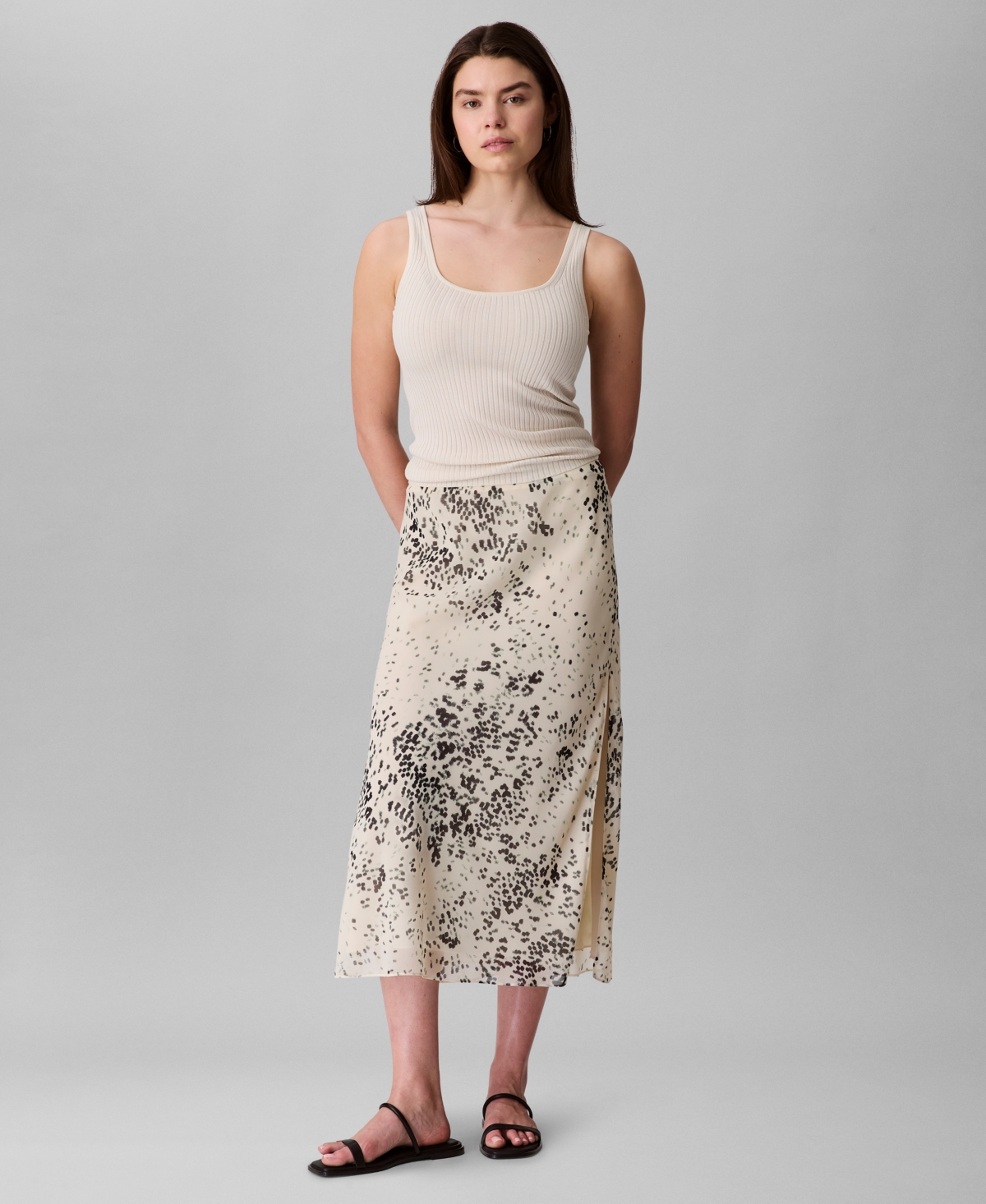 Calvin Klein Women's Printed Chiffon Midi Slip Skirt In Neutral