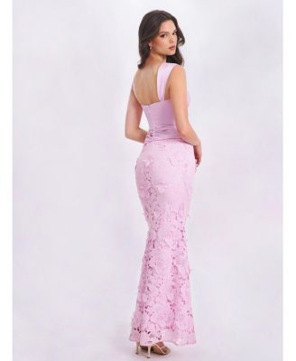 Women's Dahlia Pink Floral Lace Mermaid Gown
