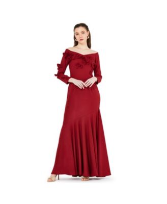 Women's Off-The-Shoulder Floral Embellished Flary Gown