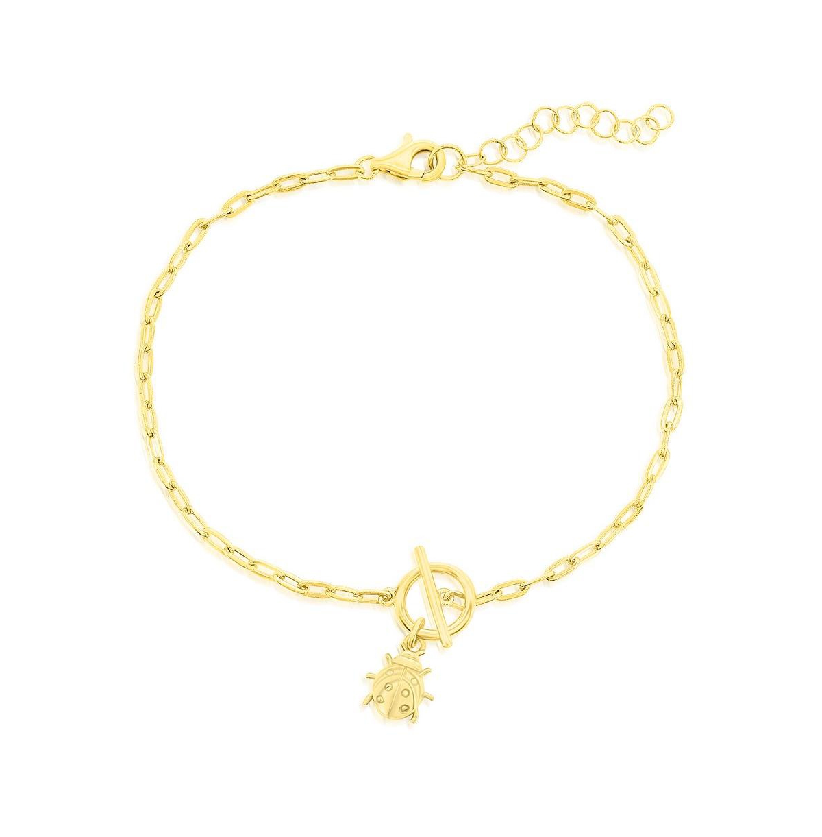 Sterling Silver Ladybug Charm Paperclip Toggle Bracelet - Gold