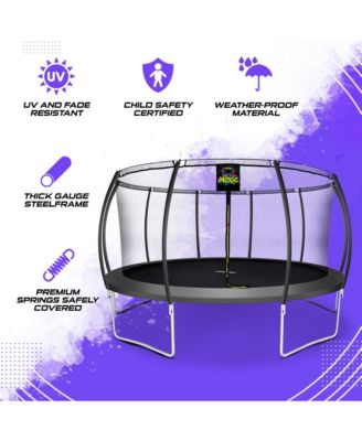 Pumpkin-Shaped Outdoor Trampoline Set with Premium Top-Ring Frame Safety Enclosure, 15 FT - Charcoal