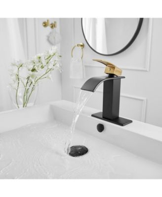 Waterfall Single Handle Single Hole Low-Arc Drip-Free Vanity Sink Bathroom Faucet