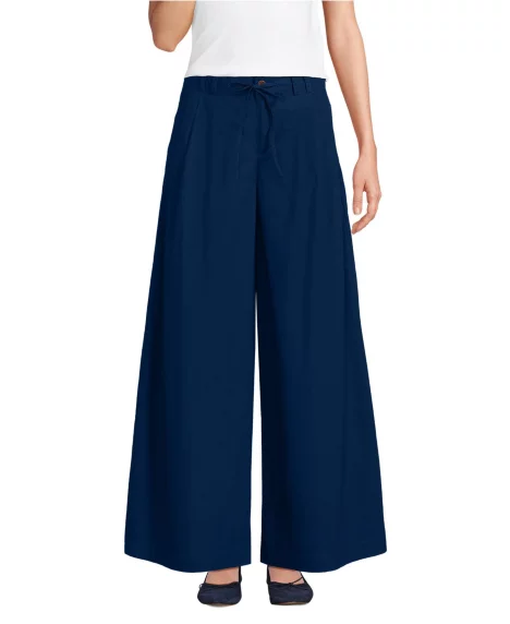 Petite Poplin Mid Rise Pleated Slouchy Pants - Deep sea navy