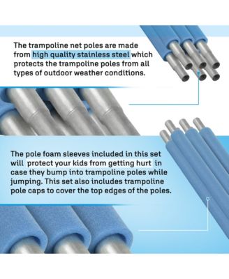 15 FT Trampoline Safety Enclosure Set including  Net, 6 Poles (with 6 pole caps) Trampoline Pole Foam Sleeves, Installs Inside the Frame