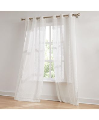 Aileen Textured Raindrop Sheer Window Curtain Panels White Pair 38x84