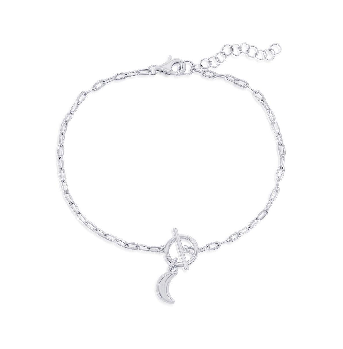 Sterling Silver Crescent Moon Charm Paperclip Toggle Bracelet - Gold